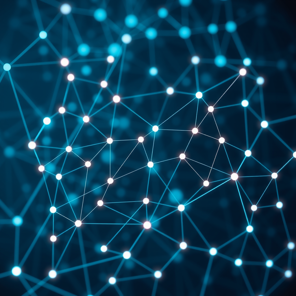 Abstract digital network pattern representing blockchain technology and cryptocurrency connections with geometric nodes