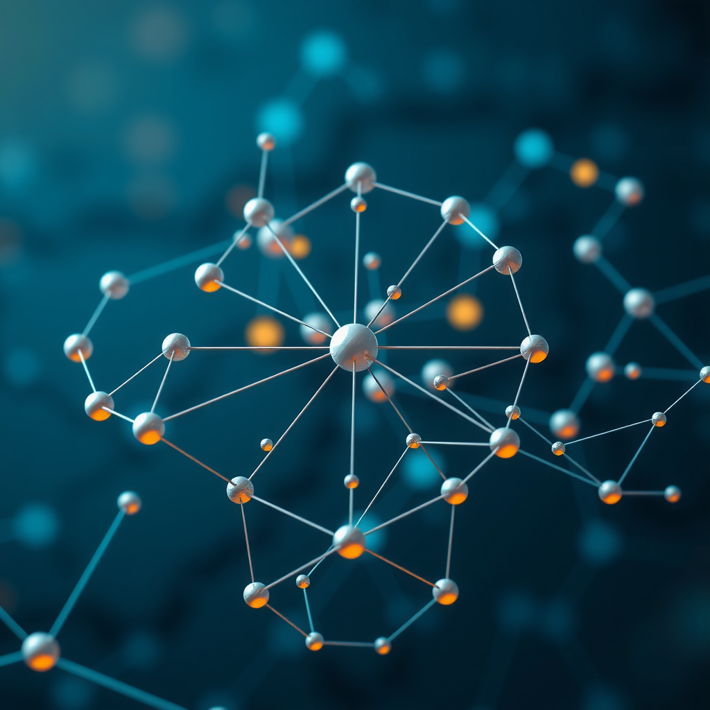 Visualización de una red descentralizada mostrando nodos interconectados en una estructura distribuida, representando la arquitectura blockchain con múltiples puntos de conexión sin autoridad central